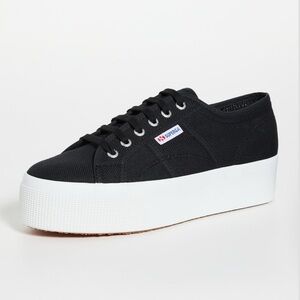 Superga Black Canvas Platform Sneakers